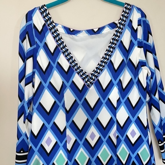 Eliza J Mixed Media Shift Boat Neck Long-Sleeve V Back Multicolor Dress Size 8 - Picture 5 of 11